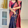 Evocative Navy Blue Soft Silk Saree With Scintilla Blouse Piece