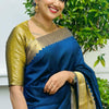 Rhapsody Navy Blue Soft Silk Saree With Fairytale Blouse Piece