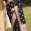 Nebula Black Soft Silk Saree With Epiphany Blouse Piece