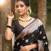 Nebula Black Soft Silk Saree With Epiphany Blouse Piece