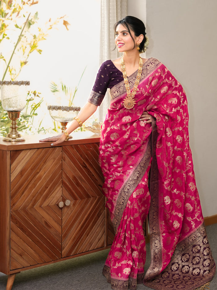 Posh Dark Pink Soft Silk Saree With Exuberant Blouse Piece