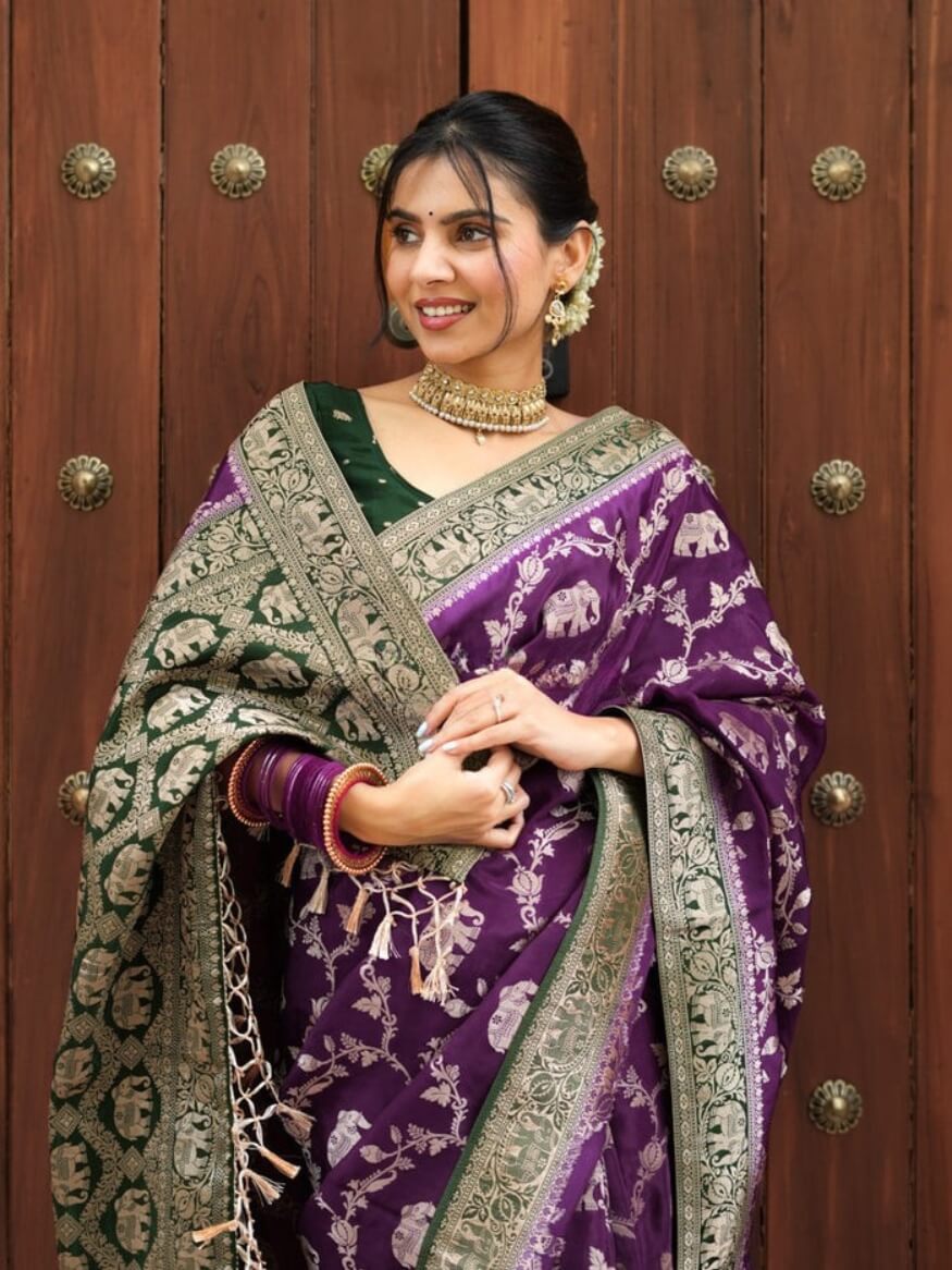 Scintilla Purple Soft Silk Saree With Eloquence Blouse Piece