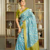 Devastating Sky Soft Silk Saree With Glamorous Blouse Piece