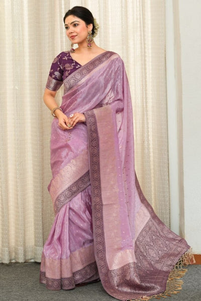 Pulsating Lavender Soft Silk Saree With Opulent Blouse Piece