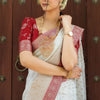 Admirable Off White Soft Silk Saree With Gossamer Blouse Piece