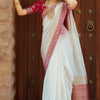 Admirable Off White Soft Silk Saree With Gossamer Blouse Piece