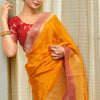 Lustrous Orange Soft Silk Saree With Elaborate Blouse Piece