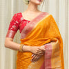 Lustrous Orange Soft Silk Saree With Elaborate Blouse Piece