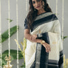 Adorable Off White Soft Silk Saree With Flameboyant Blouse Piece