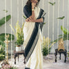 Adorable Off White Soft Silk Saree With Flameboyant Blouse Piece
