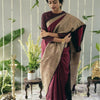 Beautiful Wine Soft Silk Saree With Precious Blouse Piece