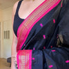 Twirling Black Soft Silk Saree With Chatoyant Blouse Piece
