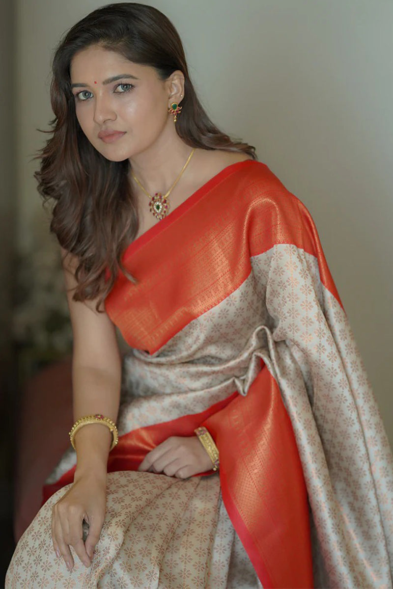 Petrichor Beige Soft Silk Saree With Fancifull Blouse Piece