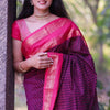 Sensational Purple Cotton Silk Saree With Innovative Blouse Piece