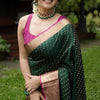 Capricious Dark Green Soft Silk Saree With Lovely Blouse Piece