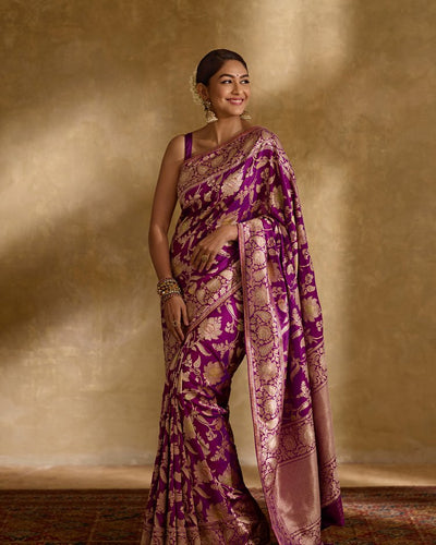 Elaborate Purple Soft Silk Saree With Luxuriant Blouse Piece