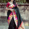 Vestigial Black Soft Silk Saree With Fragrant Blouse Piece