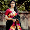 Vestigial Black Soft Silk Saree With Fragrant Blouse Piece
