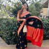 Lovely Black Soft Banarasi Silk Saree With Flattering Blouse Piece