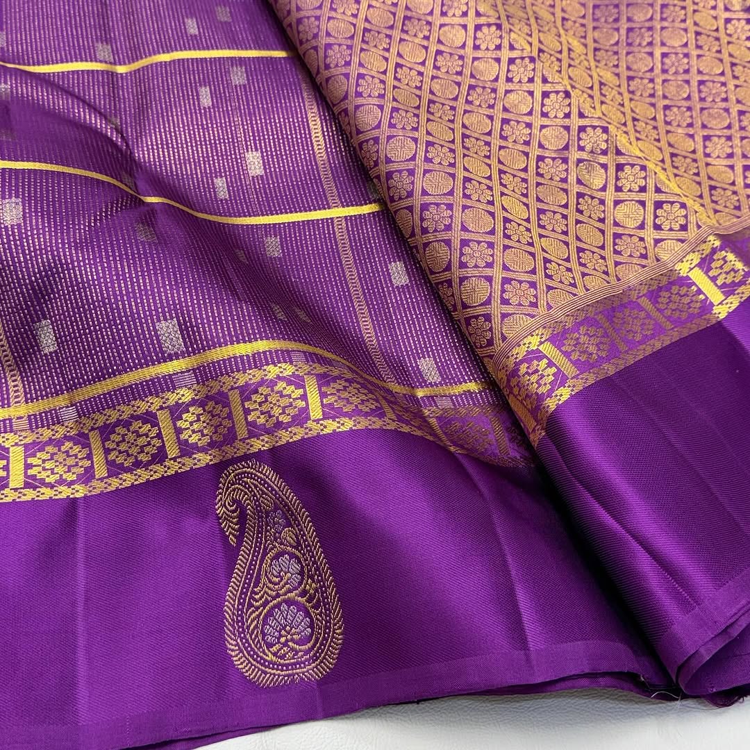 Skinny Purple Soft Banarasi Silk Saree With Ethereal Blouse Piece