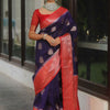 Embrocation Navy Blue Soft Silk Saree With Glowing Blouse Piece