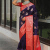 Embrocation Navy Blue Soft Silk Saree With Glowing Blouse Piece