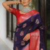 Embrocation Navy Blue Soft Silk Saree With Glowing Blouse Piece