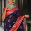 Embrocation Navy Blue Soft Silk Saree With Glowing Blouse Piece