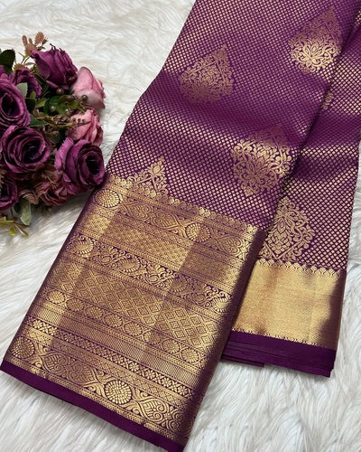 Precious Purple Soft Banarasi Silk Saree With Ebullience Blouse Piece