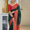 Enamoring Dark Green Soft Silk Saree With Jazzy Blouse Piece