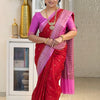 Eclat Red Soft Silk Saree With Blooming Blouse Piece