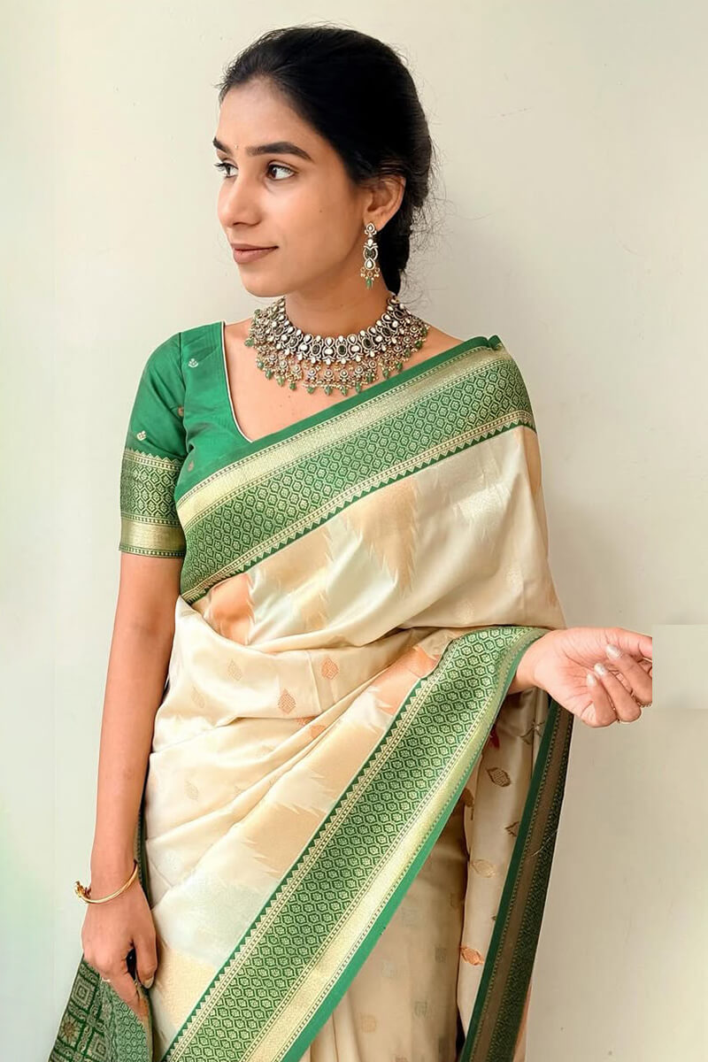 Precious Biege Soft Silk Saree With Stylish Blouse Piece