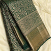 Eloquence Dark Green Soft Banarasi Silk Saree With Engrossing Blouse Piece