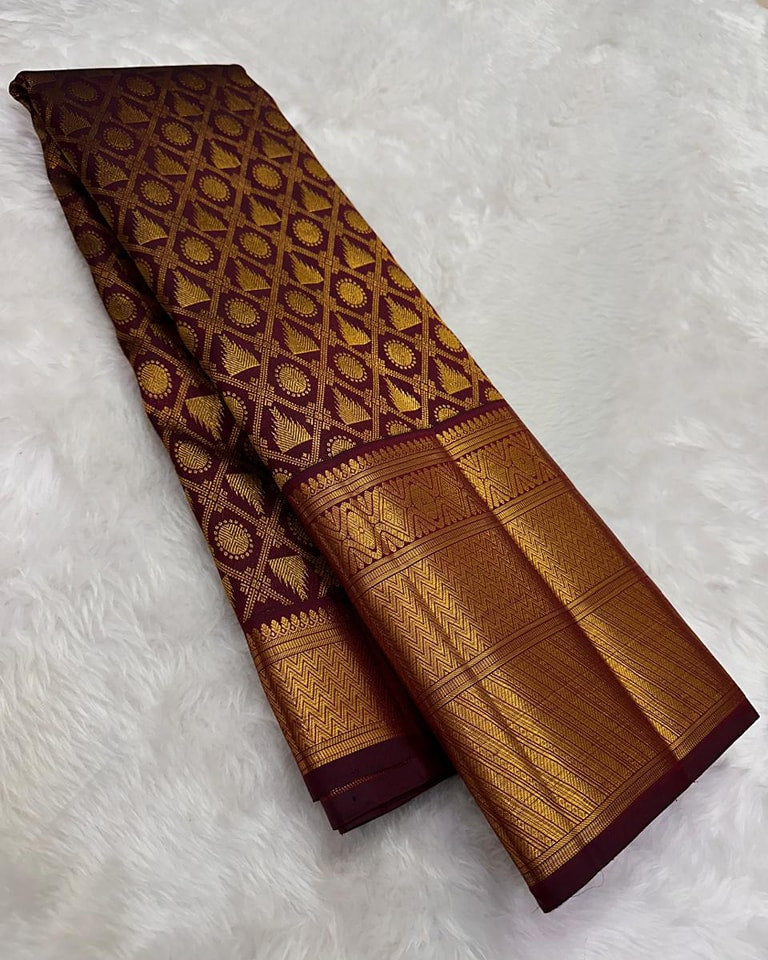 Magnetic Wine Soft Banarasi Silk Saree With Embellished Blouse Piece