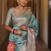 Scintillating Firozi Soft Banarasi Silk Saree With Preferable Blouse Piece