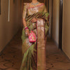 Enthralling Mehndi Soft Banarasi Silk Saree With Deserving Blouse Piece