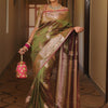 Enthralling Mehndi Soft Banarasi Silk Saree With Deserving Blouse Piece