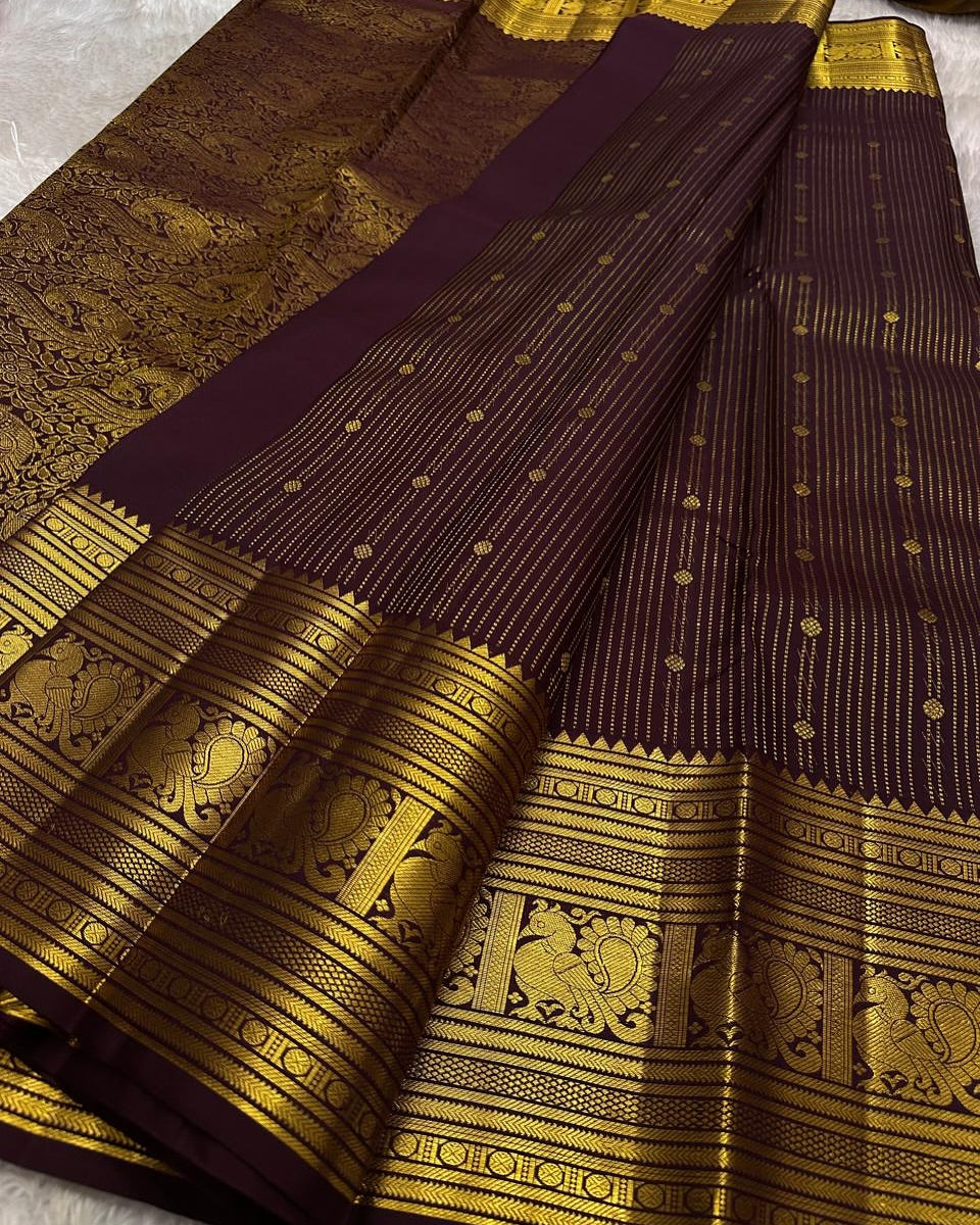 Panache Wine Soft Banarasi Silk Saree With Adorable Blouse Piece