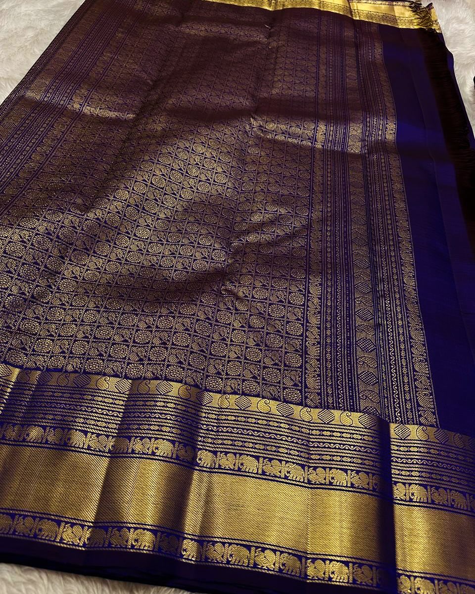 Brood Royal Blue Soft Banarasi Silk Saree With Magnificat Blouse Piece