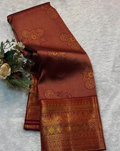 Tantalizing Maroon Soft Banarasi Silk Saree With Fugacious Blouse Piece