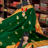 Impressive Dark Green Soft Banarasi Silk Saree With Lovely Blouse Piece