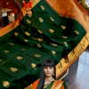 Impressive Dark Green Soft Banarasi Silk Saree With Lovely Blouse Piece