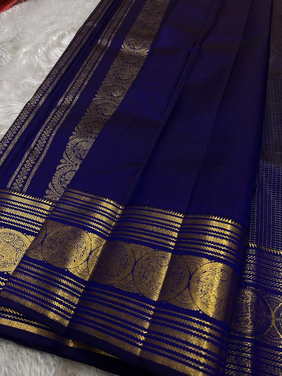 Petrichor Navy Blue Soft Banarasi Silk Saree With Eclat Blouse Piece