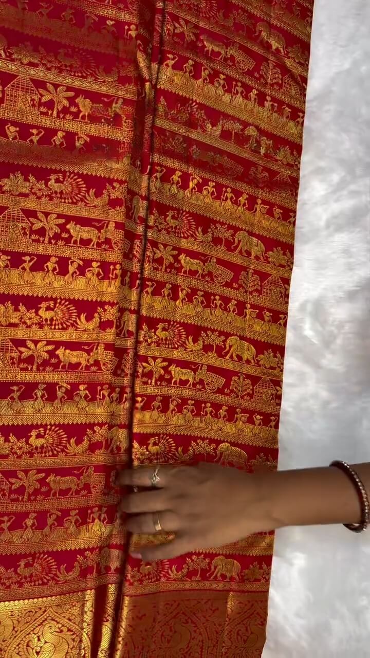 Entrancing Red Soft Banarasi Silk Saree With Divine Blouse Piece