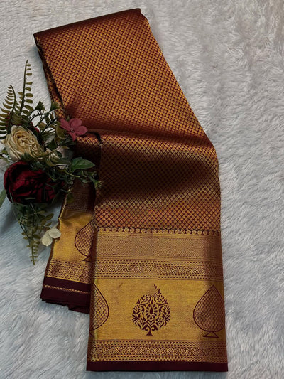 Bewitching Wine Soft Banarasi Silk Saree With Arresting Blouse Piece