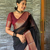 Confounding Black Soft Silk Saree With Lagniappe Blouse Piece