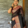 Confounding Black Soft Silk Saree With Lagniappe Blouse Piece