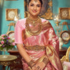 Most Flattering Pink Soft Silk Saree With Ailurophile Blouse Piece