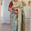 Demure Sea Green Soft Silk Saree With Magnetic Blouse Piece