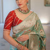 Demure Sea Green Soft Silk Saree With Magnetic Blouse Piece